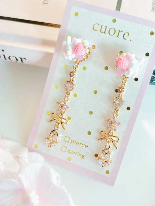 草莓小兔玫瑰水晶耳環