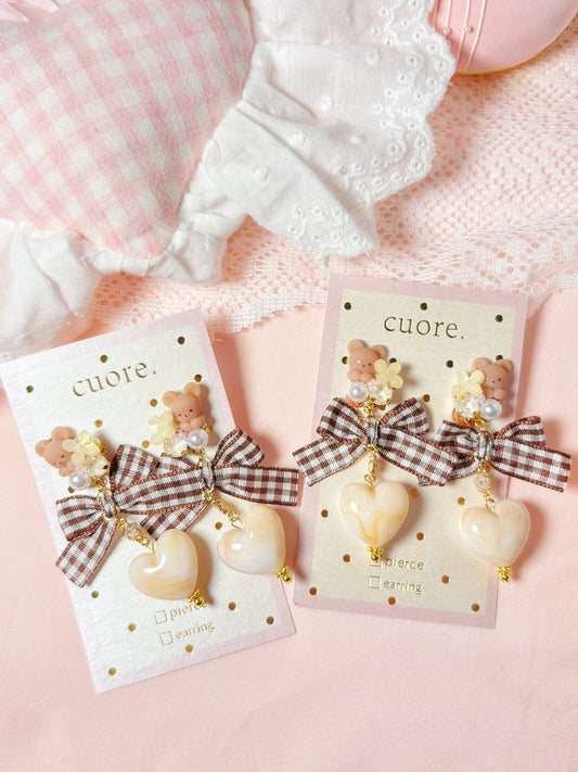 棕色小熊仔耳環|耳夾