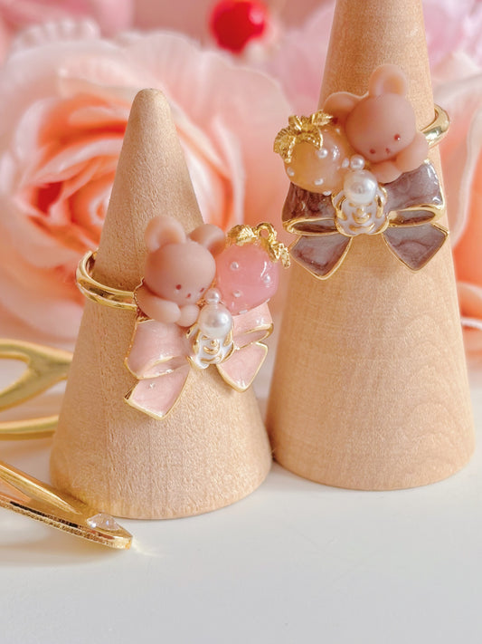 日本手工—小熊蝴蝶結戒指