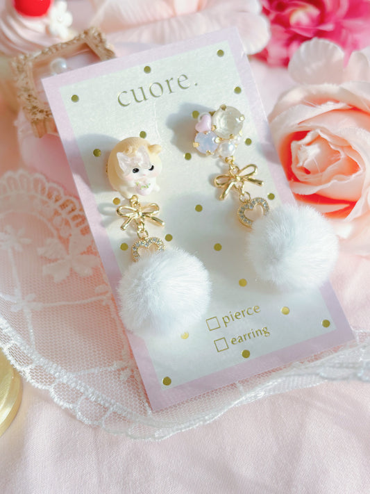 可愛白毛毛小倉鼠耳環