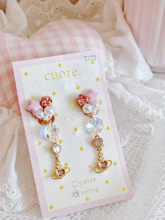 日本手工—心形星球星星耳夾