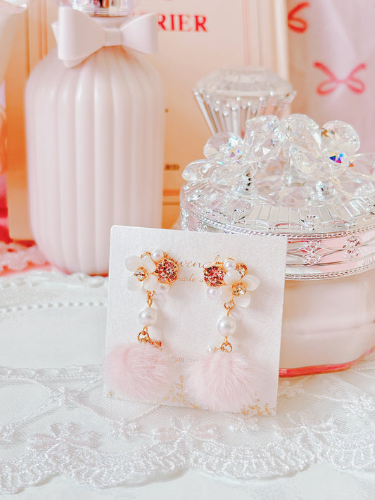 日本手作-可愛花花毛絨耳環