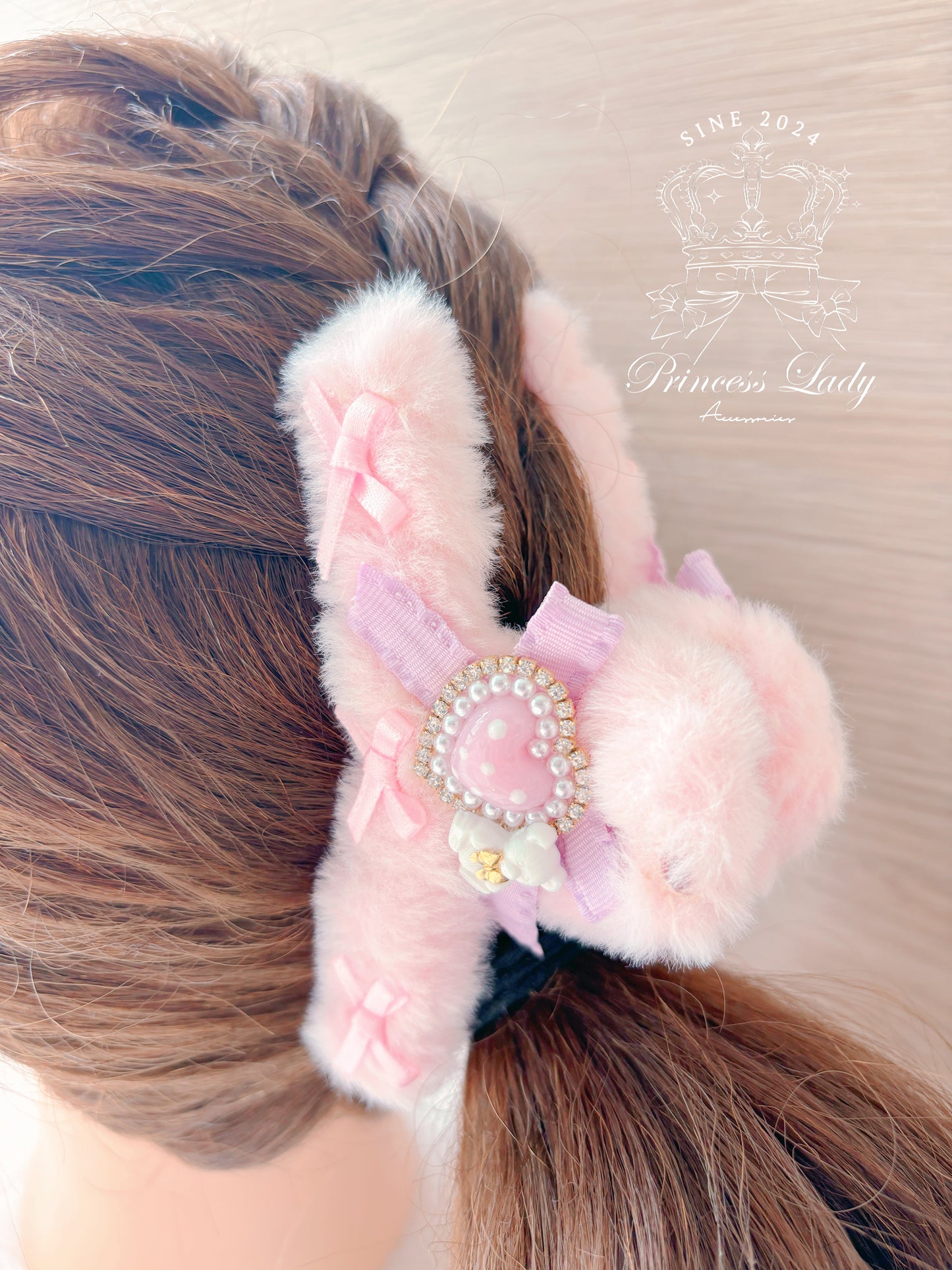 毛毛小熊愛心髮夾