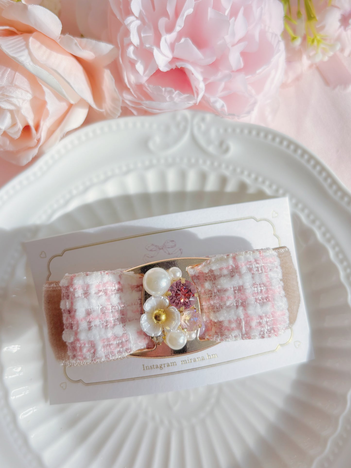 日本手工—雙蝴蝶結水晶髮夾