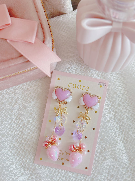 日本手工—魔法草莓愛心耳夾