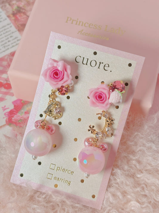 春日樹脂玫瑰花月亮耳環