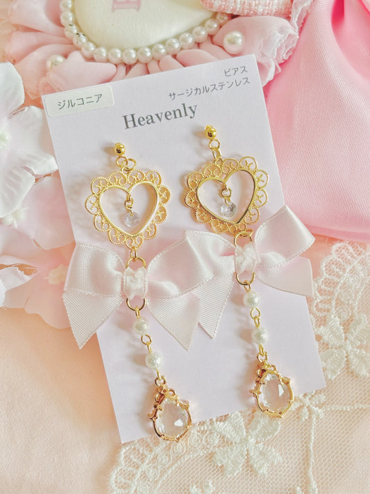 日本手工-公主淡粉蝴蝶結耳環