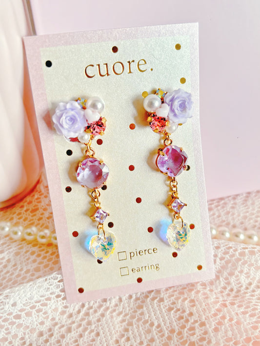 糖果色水晶花花耳環 (耳針/耳夾)