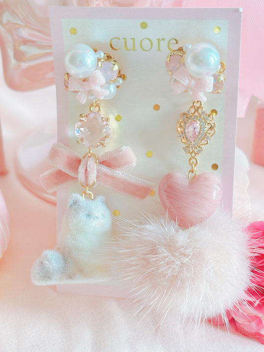 粉色小貓毛毛耳環