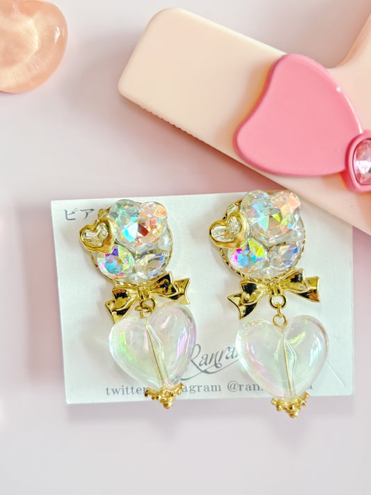 Ranran珍珠白心型耳環