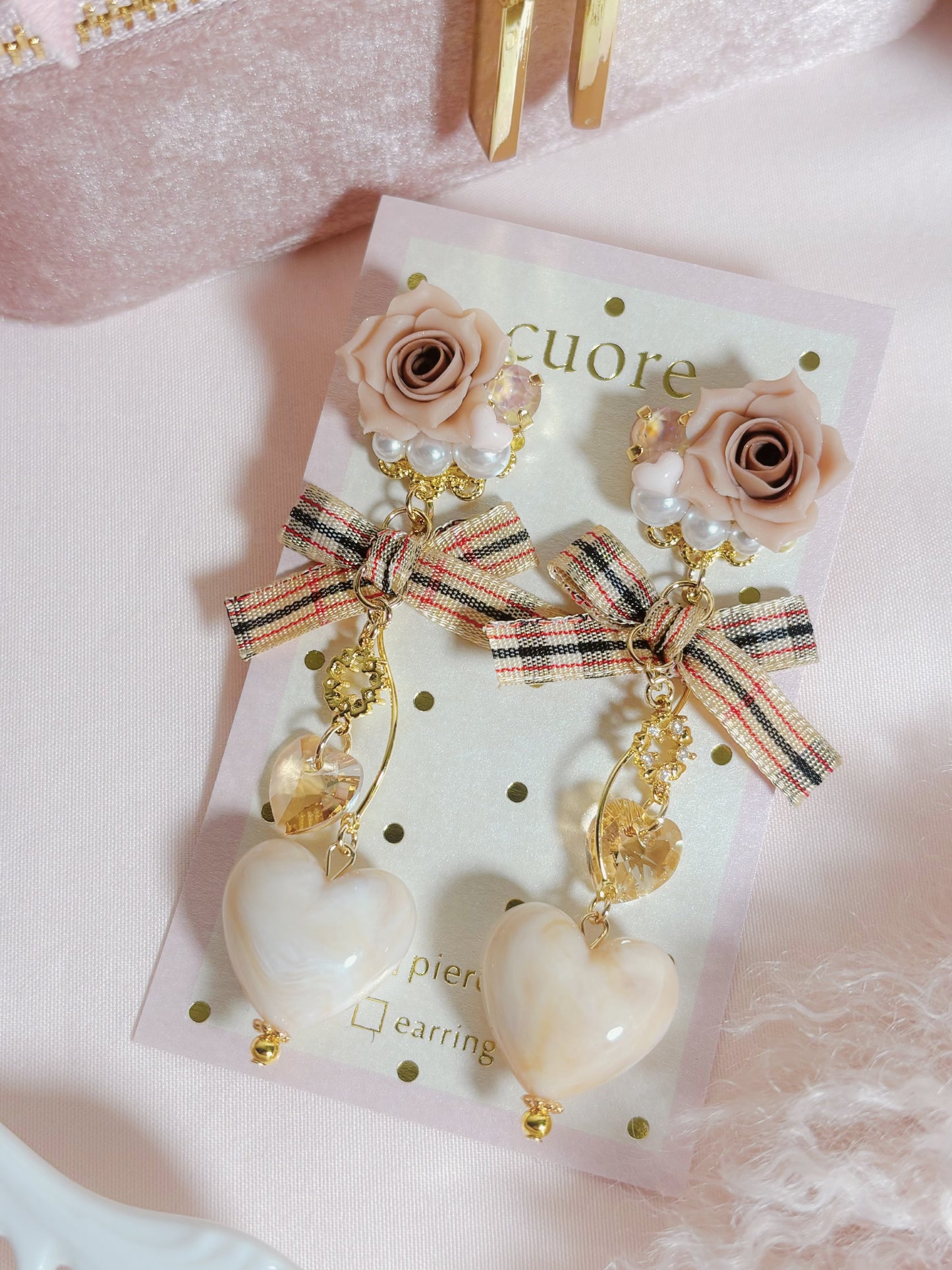 日本手作-秋日樹脂玫瑰花耳環