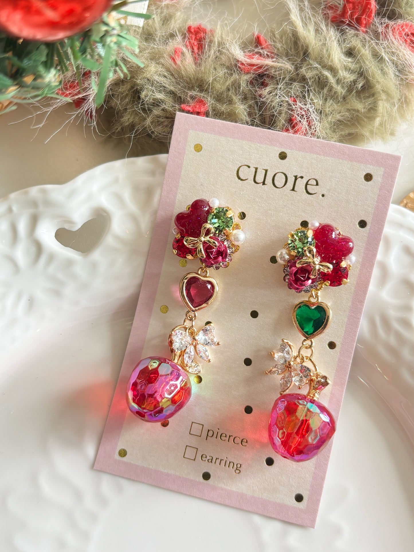日本手工-聖誕心心立體耳環