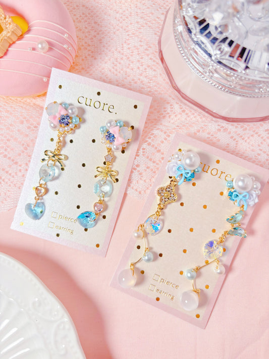 藍色雙款水晶耳環