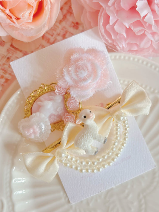 日本手工—羊咩復古玫瑰花髮夾