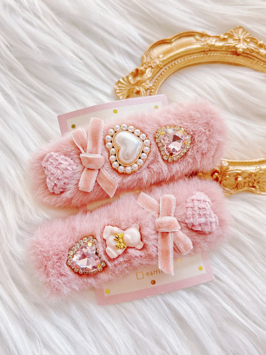 日本手工—粉嫩毛毛小熊🐻髮夾