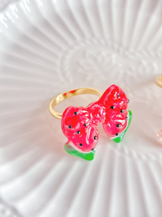 手工可愛西瓜蝴蝶結戒指