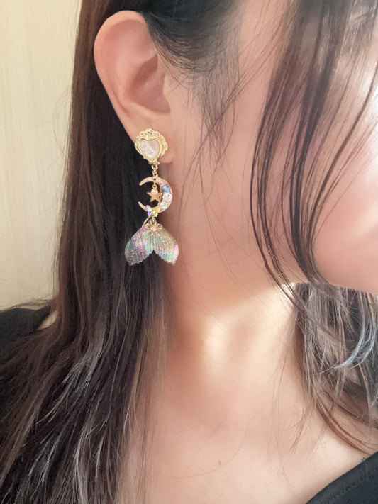 半透明星光人魚耳環