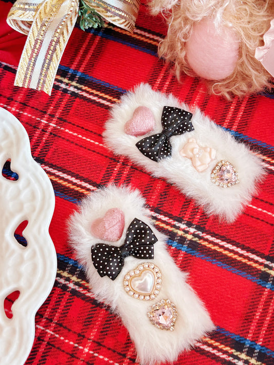 日本手工—黑白波點蝴蝶結髮夾