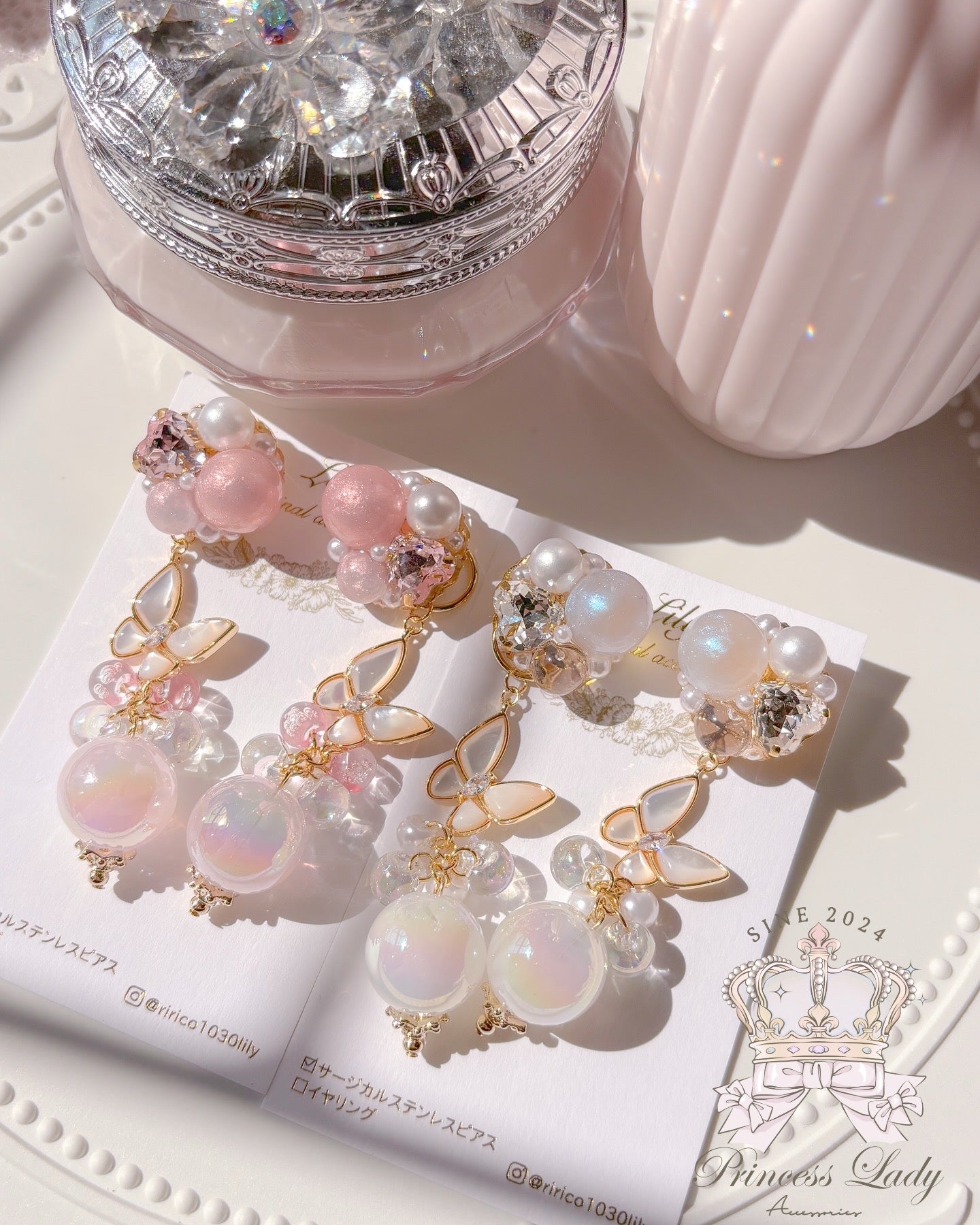 亮晶晶蝴蝶珠珠耳環