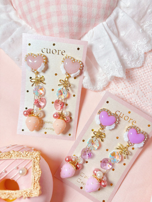 魔法草莓愛心耳環