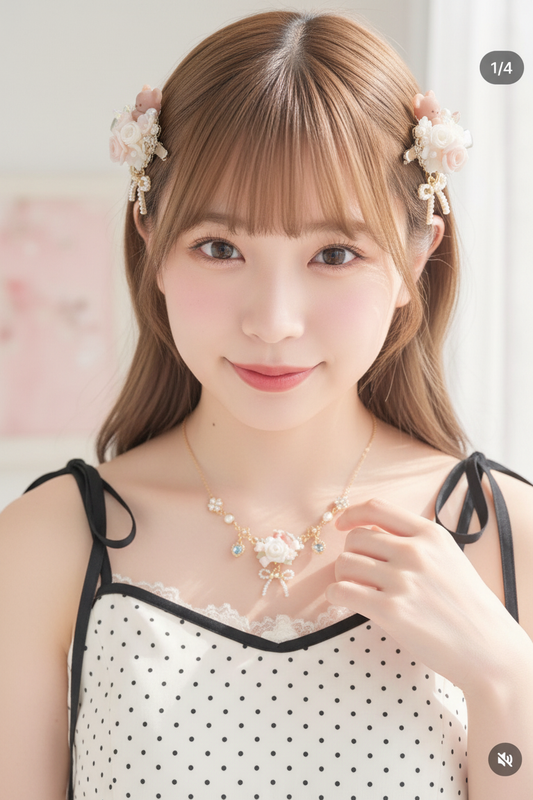 模特兒配戴頸鍊和小熊髮夾