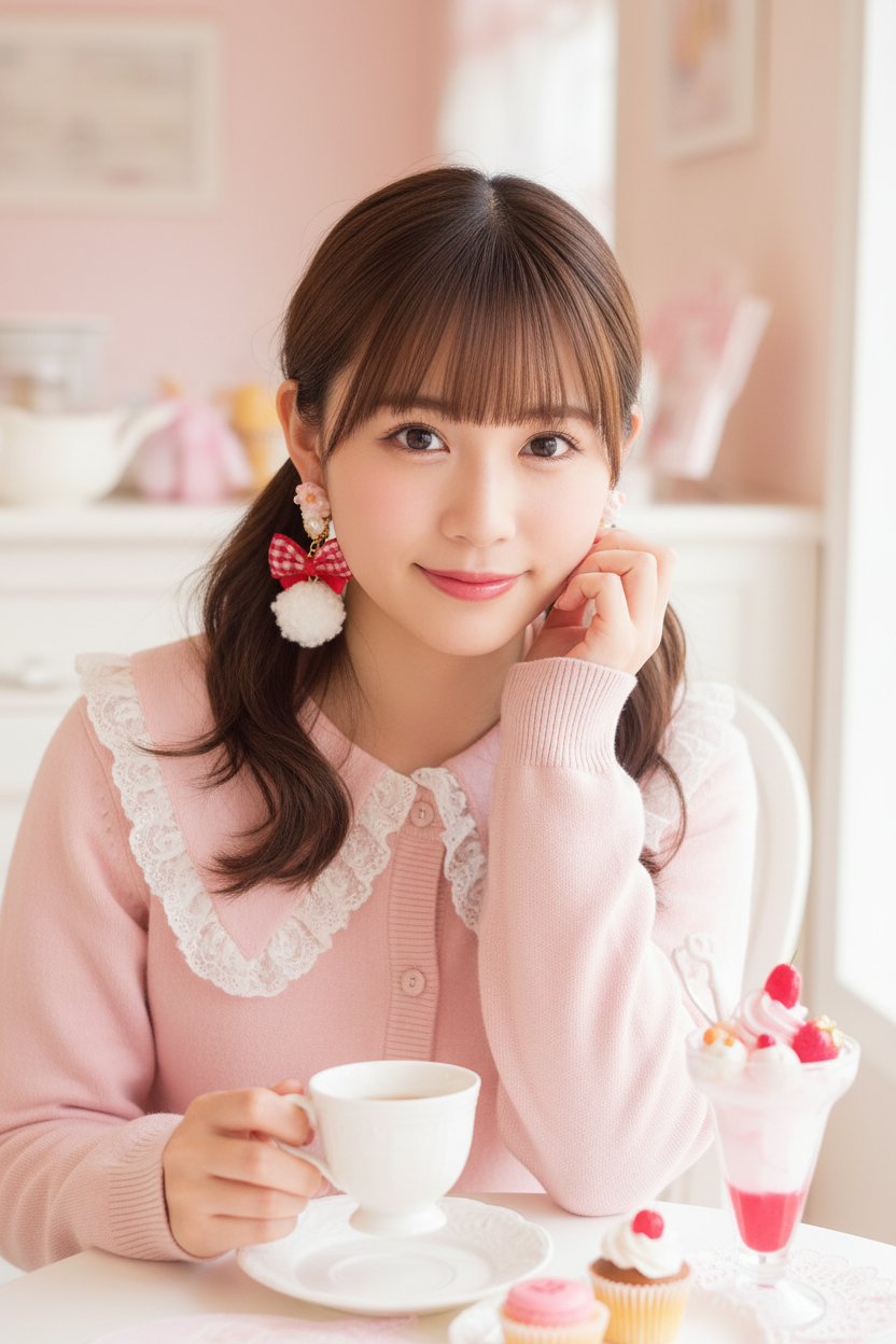 紅色草莓耳環甜品店 - 特寫