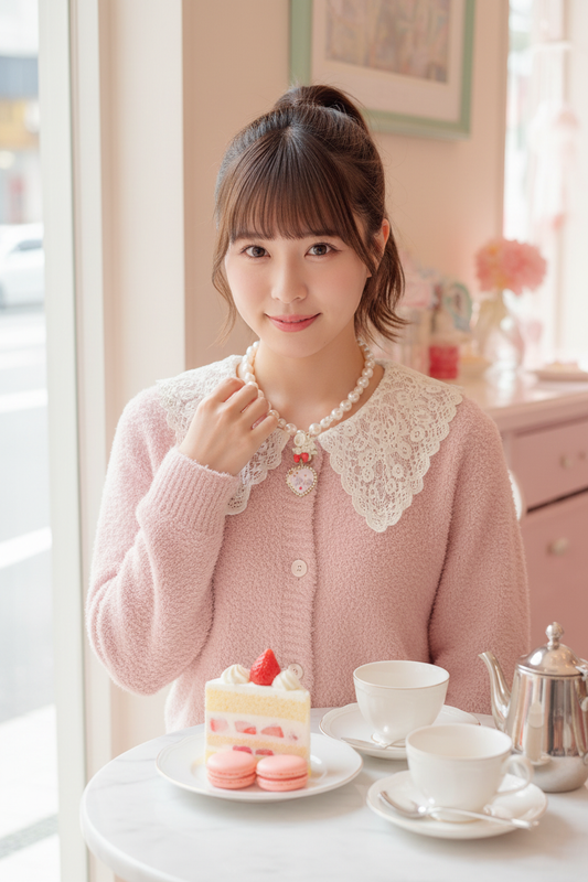 珍珠愛心項鍊 - 甜品店場景