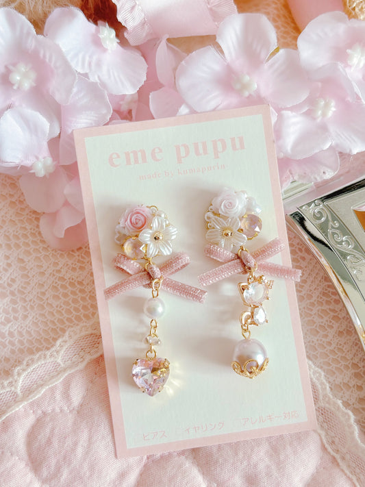 日本手工—日系奢華水晶蝴蝶結耳環