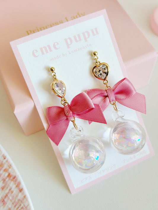 蝴蝶結水晶球耳環
