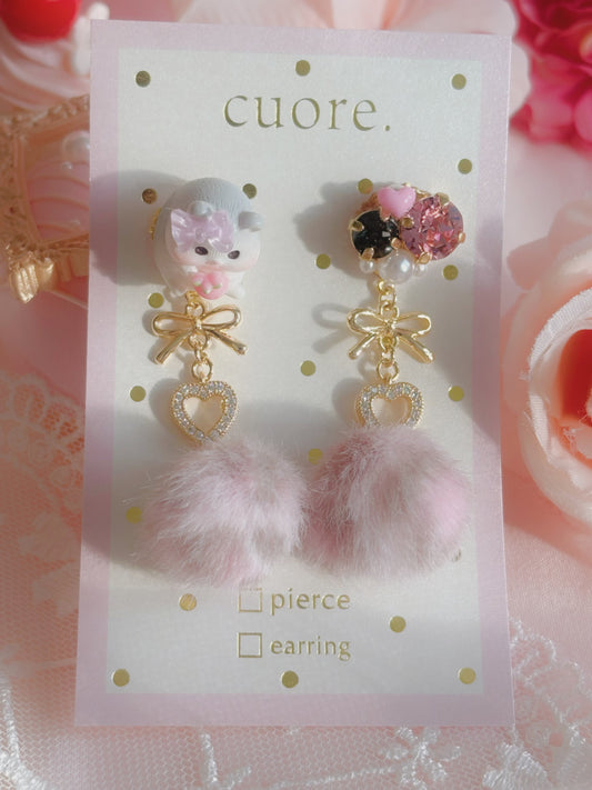 豹紋毛毛小倉鼠耳環