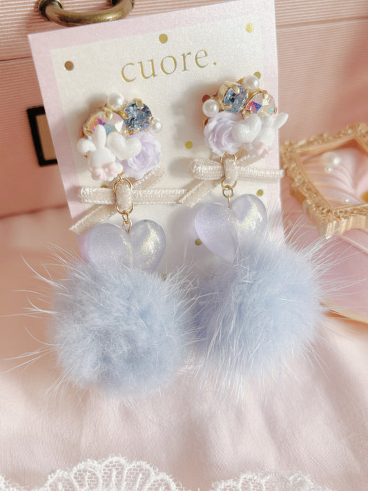 小兔心心毛毛耳環