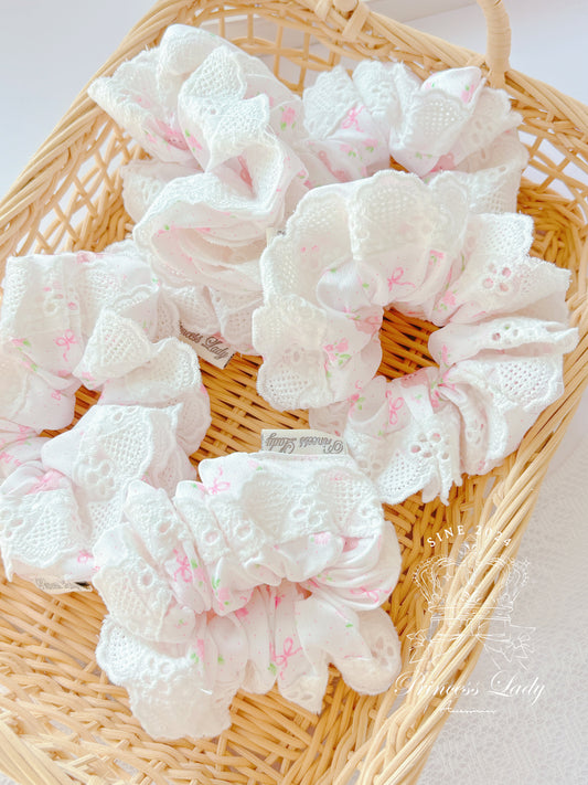 可愛粉紅色小熊蕾絲髮圈