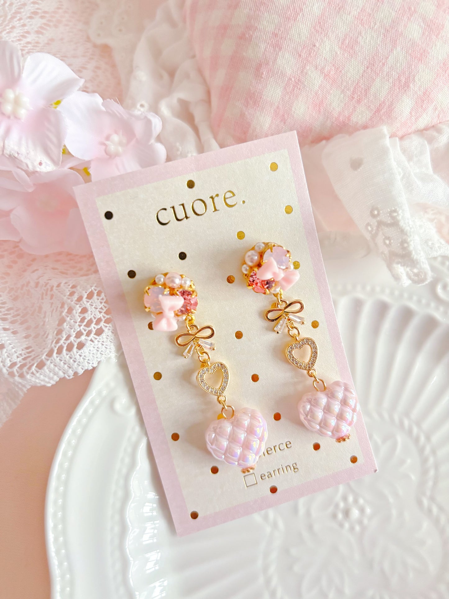 華麗水晶甜美窩夫心心耳環