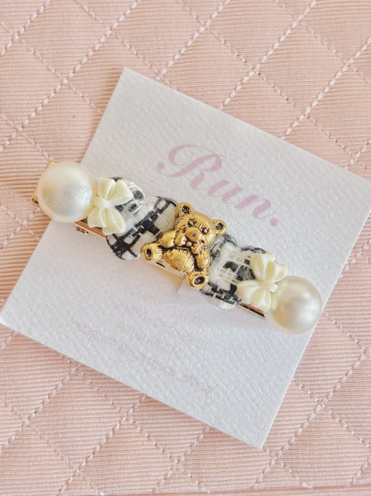 日本手工—千金風黑白小熊髮夾