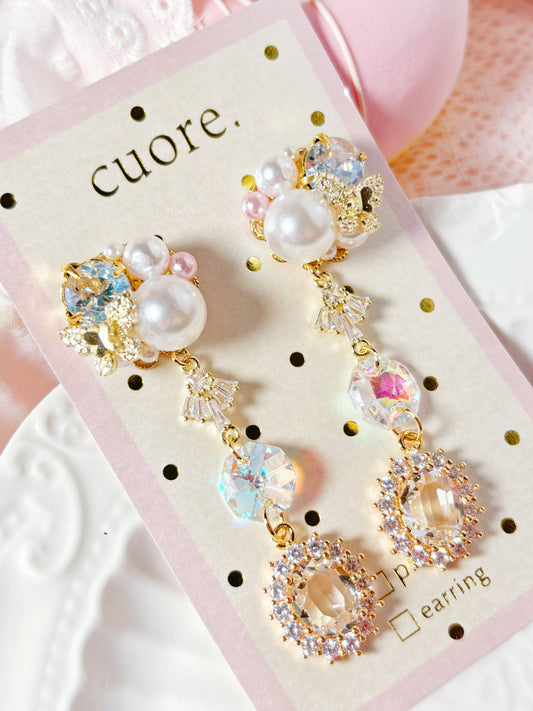 清新白色珍珠水晶耳環