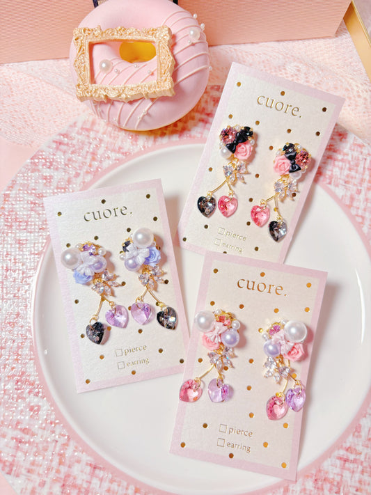 水晶雙鑽心心耳環