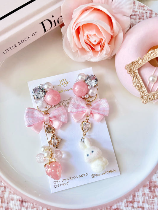 日本手工—公主甜美風蝴蝶結水晶耳夾款