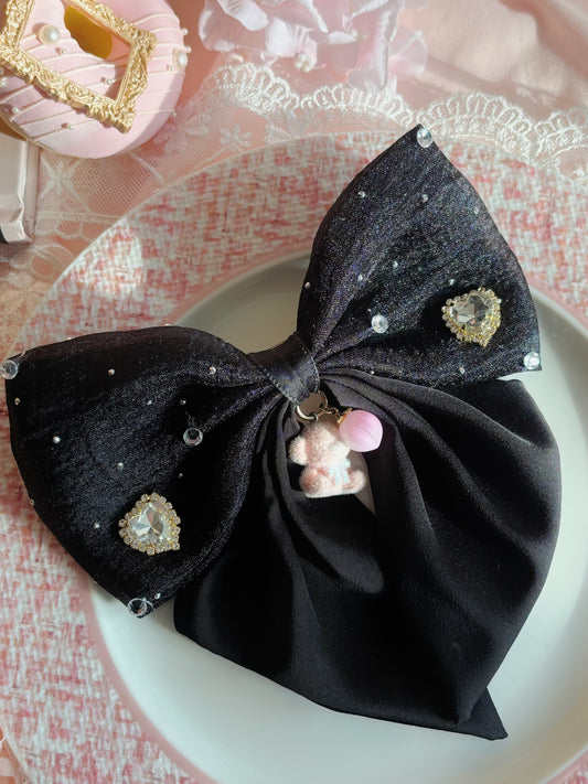 日本手工—黑色小熊心心髮夾