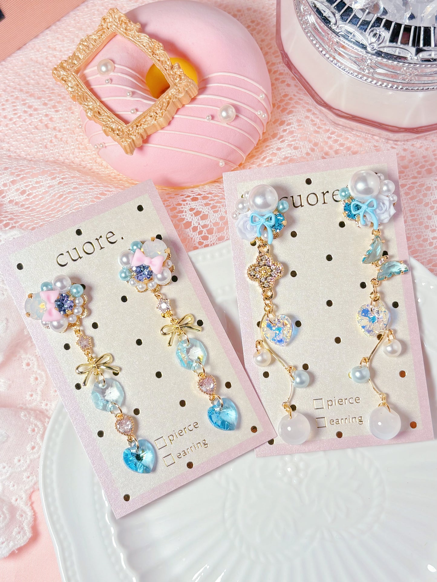 藍色雙款水晶耳環