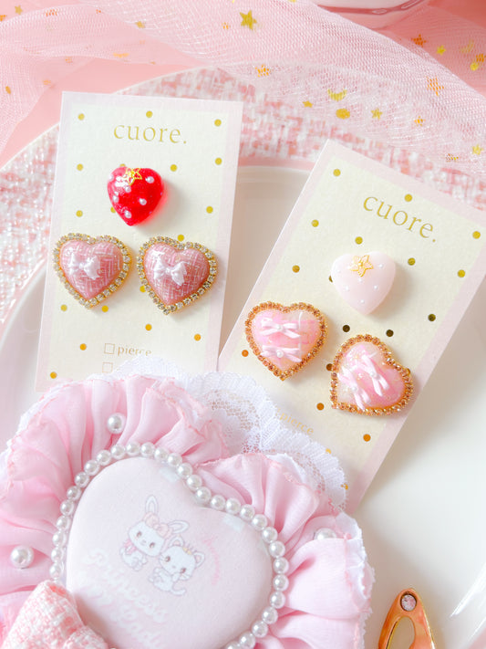 手繪心型蝴蝶結耳環