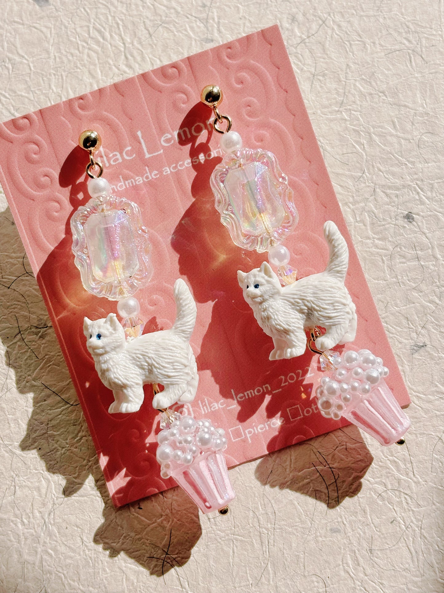 日本手工—可愛爆谷貓咪耳環