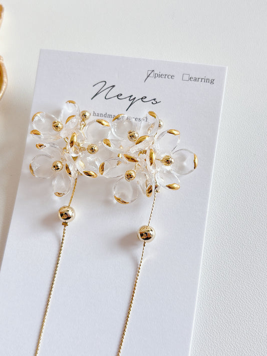 透明半金花瓣耳環