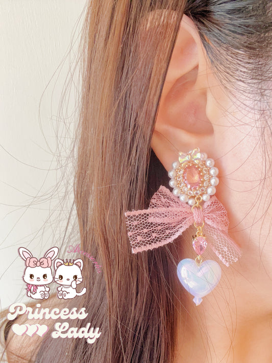 Lace蝴蝶結珍珠耳環