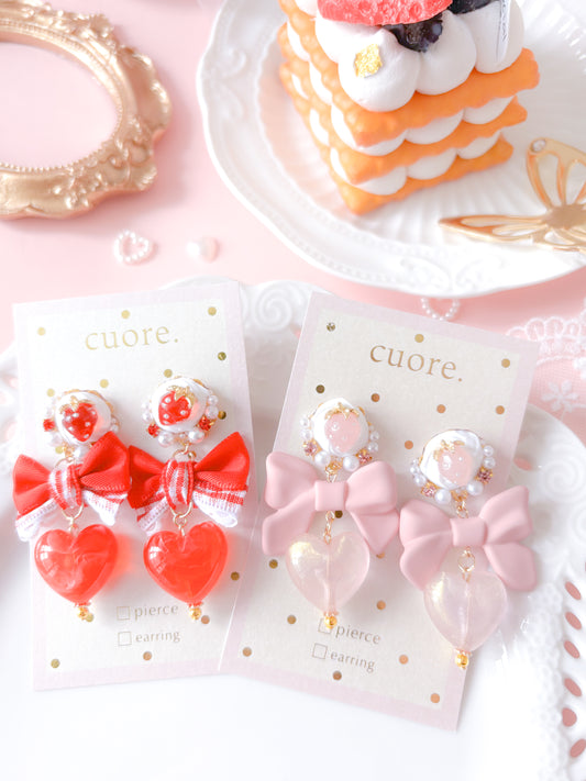 草莓紅愛心耳環