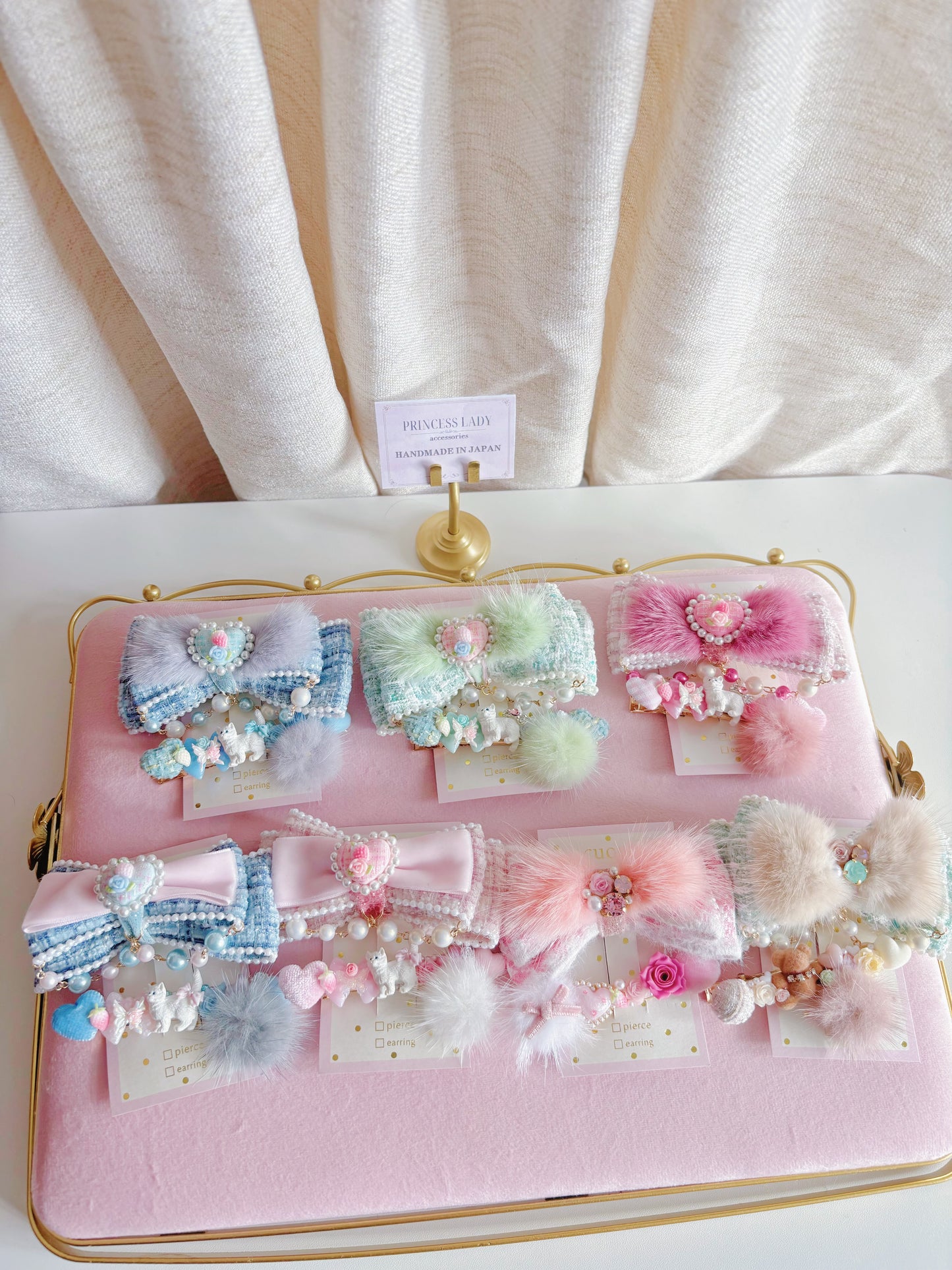 日本手工—限量小貓咪毛毛千鳥格髮夾