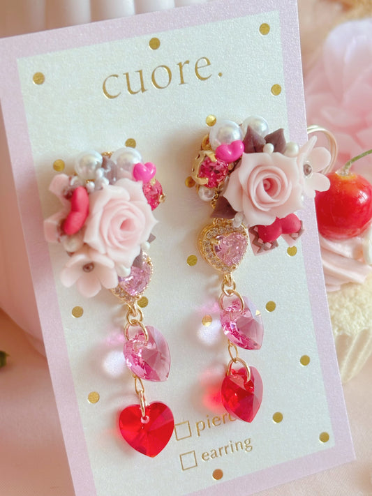 日本手工—Cuore地區限定樹脂玫瑰花耳環