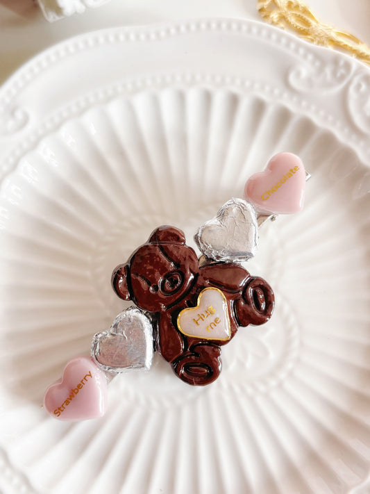 日本手工—朱古力小熊髮夾