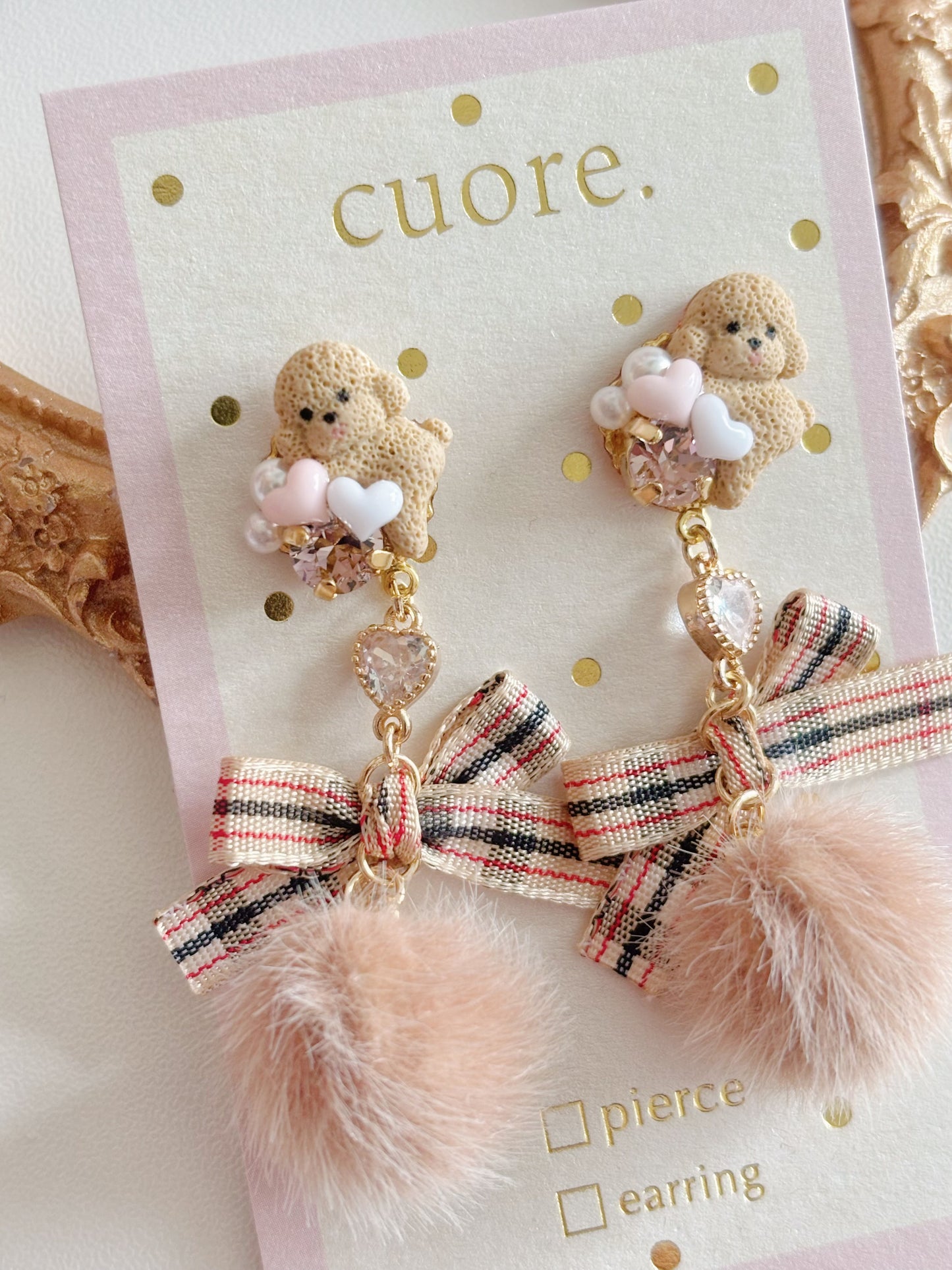 日本手工-小狗英式毛茸耳環