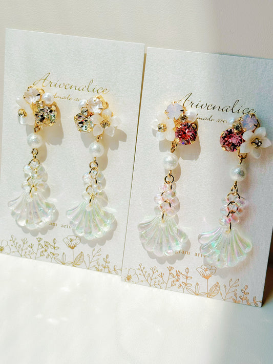 夏日粉色貝殼耳環