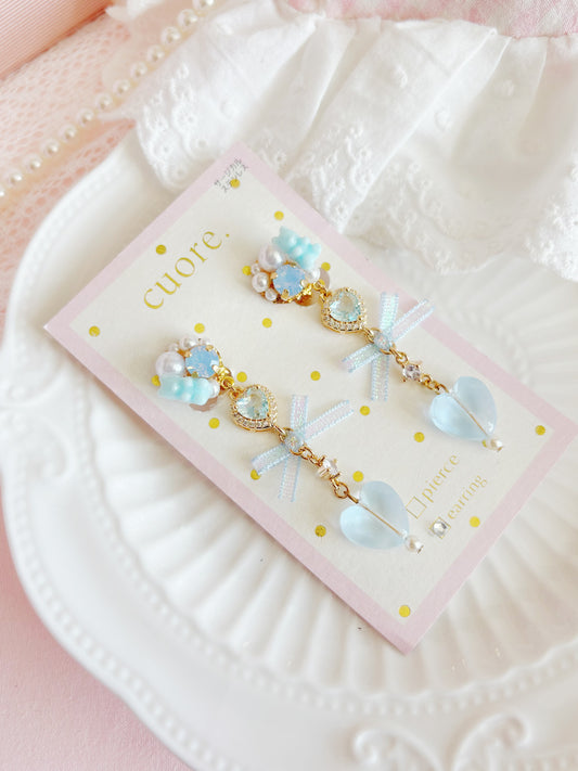 可愛藍色小熊心心耳夾